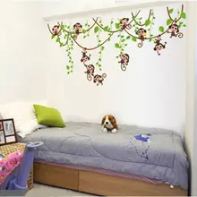 Животные, гостиная, милые детские джунгли, обезьяна, дерево, Настенная Наклейка в детскую, съемная, художественный декор, наклейки