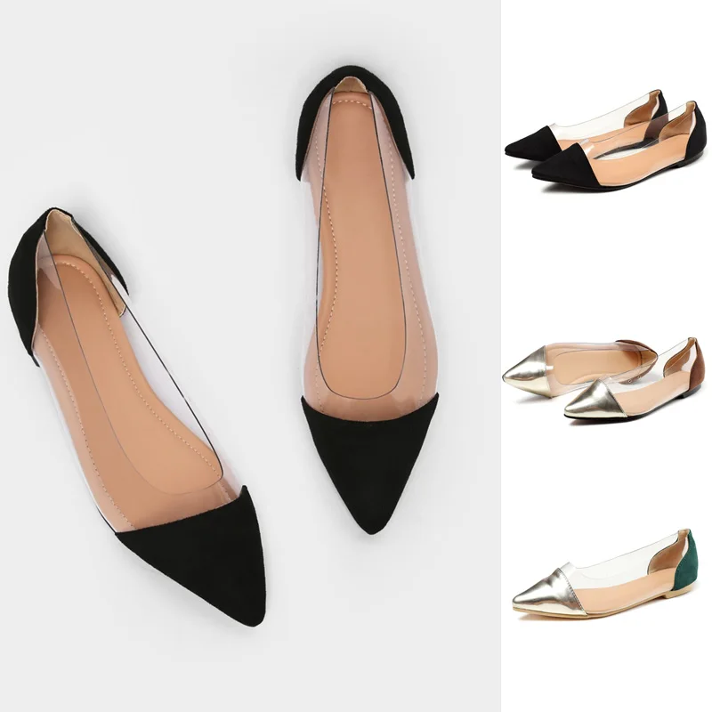 

2019 Summer Women Flat Shoes Modern Transparent Metallic Shoes Fashion Slip Ons Pointed Toe Ballerina Shallow Mouth Shoes D25