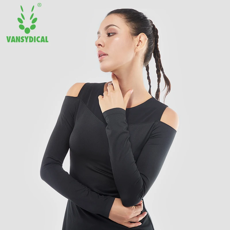 Vansydical одежда для фитнеса Женская осенне зимняя футболка на плечо йоги и