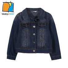 YAKUYIYI 2017 Marque Nouveau Printemps Vintage Solide Bleu Poches Denim Filles Veste Casual Unique Poitrine Manteaux Enfants Vêtements