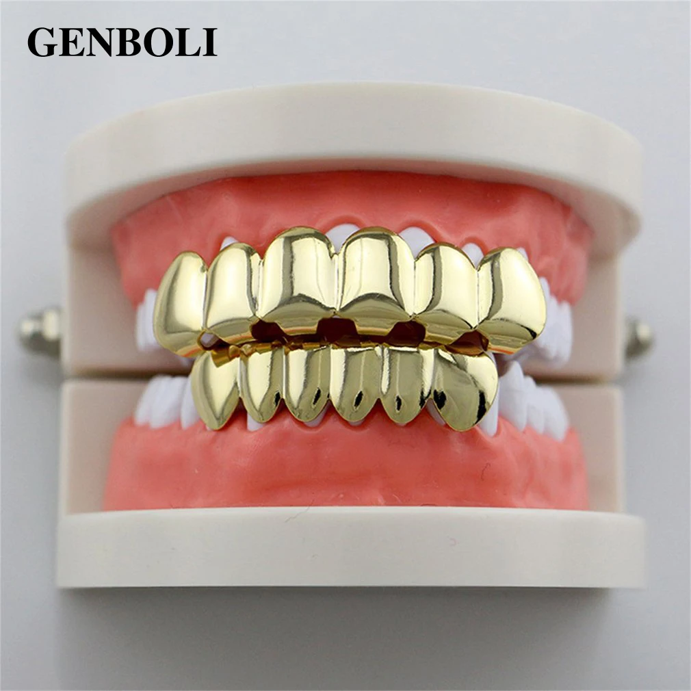 

GENBOLI Hip Hop Teeth Bottom Set with Silicone Dental Caps Silver/Gold/Rose Gold Top Vampire Body Jewelry banhado a ouro A30