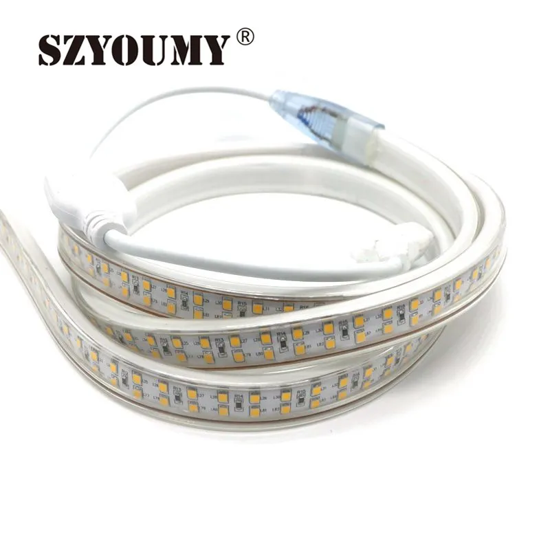 cheap SZYOUMY Waterproof LED Strip 220V 240V SMD 2835 208Leds m Double Row LED Tape Light 20M lot White Warm White House Decoration