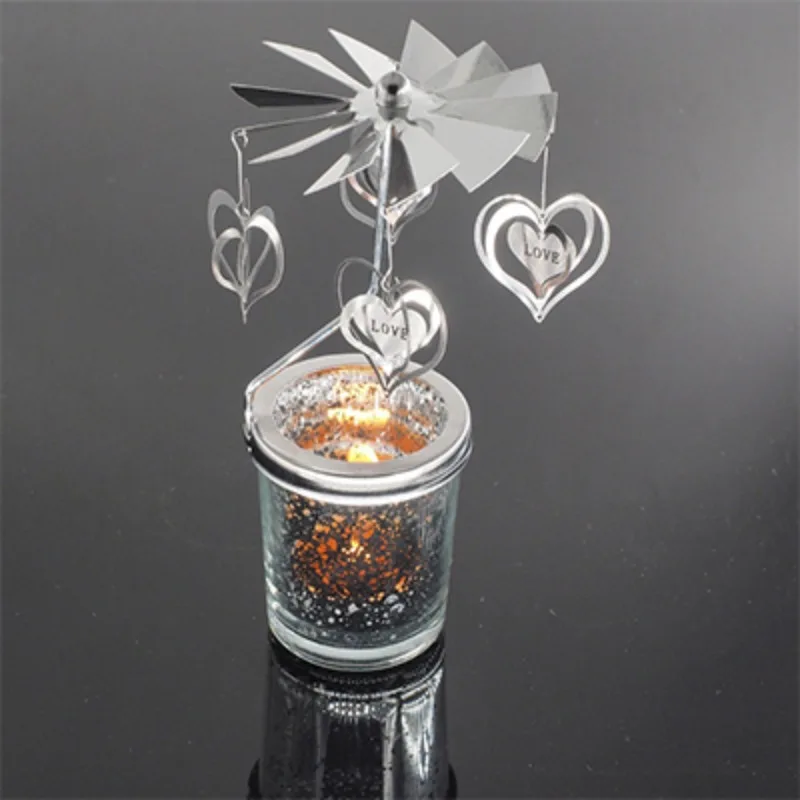 Romantic Rotary Spinning Candlestick Tealight Candle Holder Metal Tea Light Holders Carousel Home Party Decoration Gift