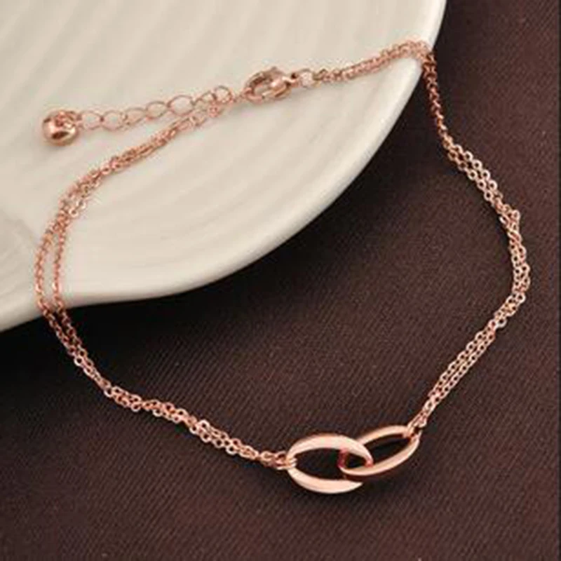 

VOGUESS Double Circle Multilayer Fashion Foot Bracelet Leg Chain Women Titanium Stainless Steel Rose Gold Color Fashion Ankle