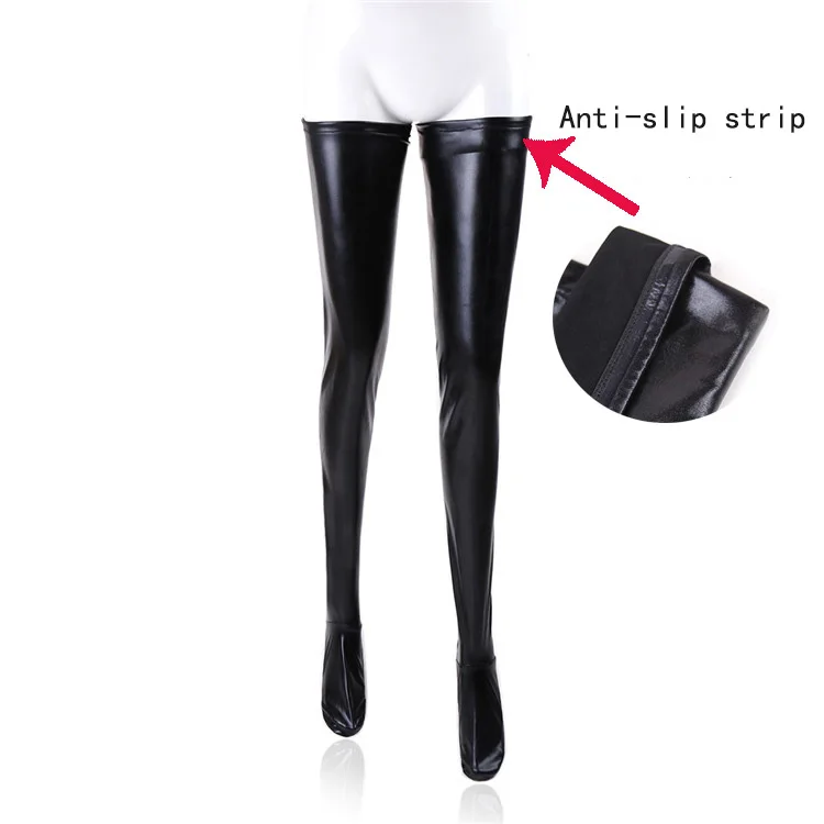 leather look thigh high boots