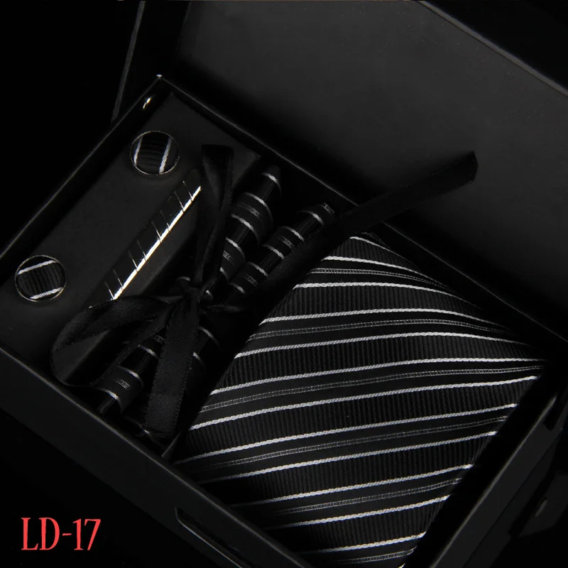 Choisitiny бренд 8 см классический мужской галстук деловой Свадебный полосатый мужской галстук подарочный набор галстук, платок, запонки, клипсы в 1 коробке - Цвет: LD17