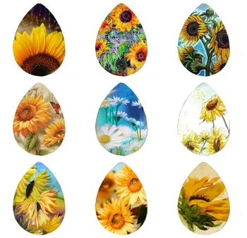 

Hot sale 5pcs 18*25mm Yellow Sunflower and Sunflowers Art Plant Handmade Photo Glass Drop Style Cabochons Jewelry Accessories