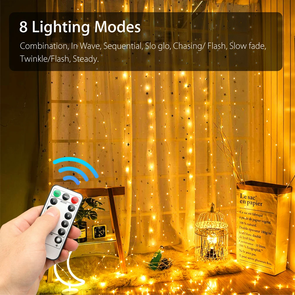 100 светодиодный вечерние свадебные занавес, волшебные огни USB гирлянда с дистанционным управлением Водонепроницаемая моделирующая лампа домашний декоративный свет