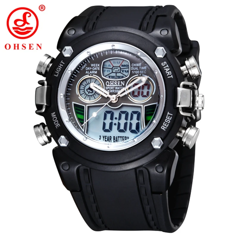 

Top Brand OHSEN Military Dual Core Quartz Digital Watch Men Date Day Stopwatch LED Back light Rubber Band Wristwatch Sport Watch
