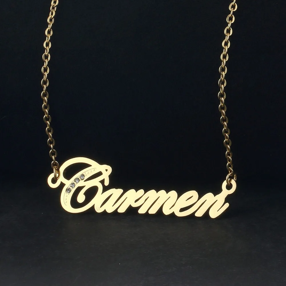 Стильная именная табличка из нержавеющей стали с кристаллами ожерелье подвеской