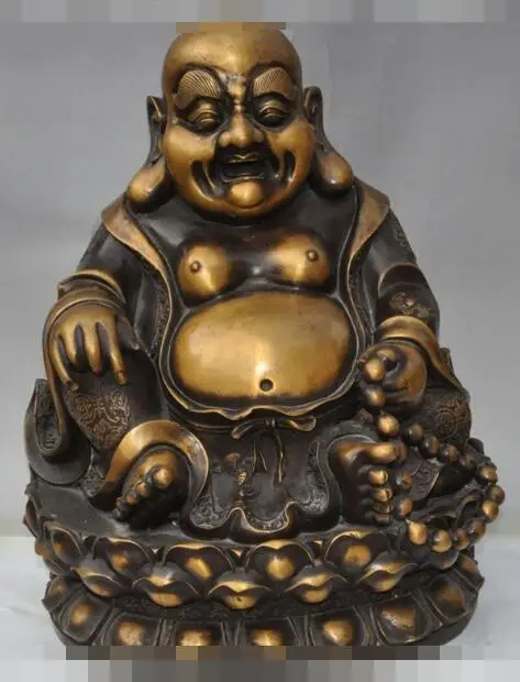

S3494 18"China buddhism pure bronze pray joss happy Maitreya Buddha seat lotus statue