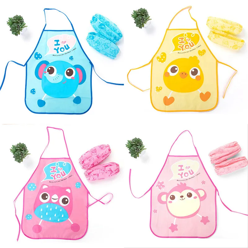 

Children's Cartoon Waterproof Apron Sleeve Cover Set