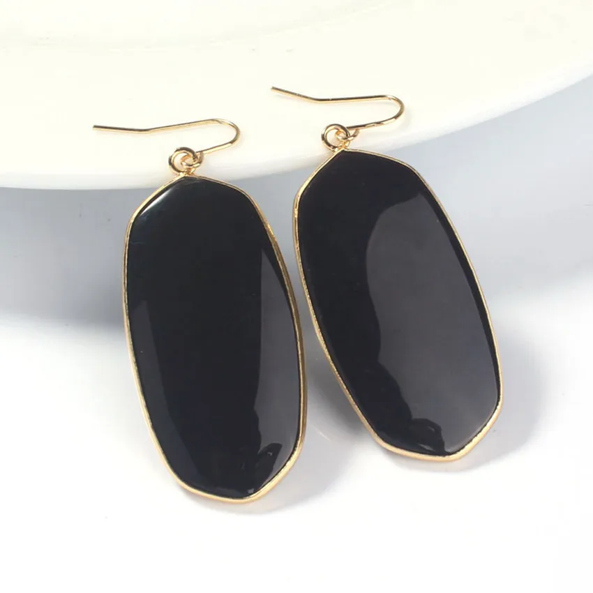 

Trendy-beads Popular Light Yellow Gold Color Black Agates Oval Shape Drop Earrings For Women Charm Jewelry