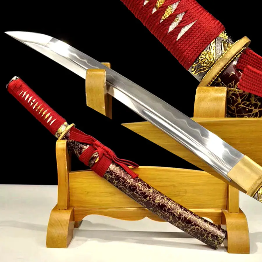 Handmade Japanese Tanto Sword Wakizashi Katana Clay Tempered T10 Steel Full Tang Blade Sharp Samurai Short Knife