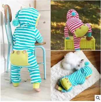 

KIDS TALES 2017 NEW Infant striped hooded denim pants pompon jumpsuit baby jumpsuit