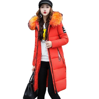 

2020 autumn and winter new Female long cotton coat hooded large fur collar down cotton jackets ladies plus size women's jacket