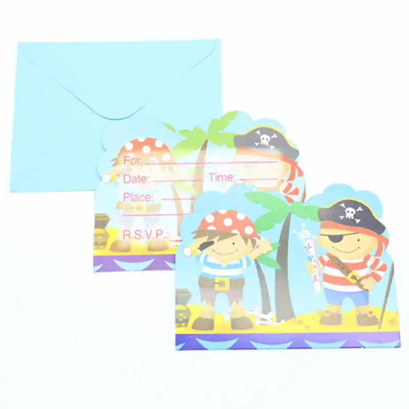Пиратская мультяшная морская тематика для мальчиков и девочек, принадлежности для дня рождения, одноразовая посуда, украшение для детского душа - Цвет: Invitation Card 6PCS