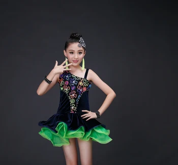 

2018 Sexy latin dresses for girls competition stone salsa latin dancing dress girls latin salsa dress dance costume for kids