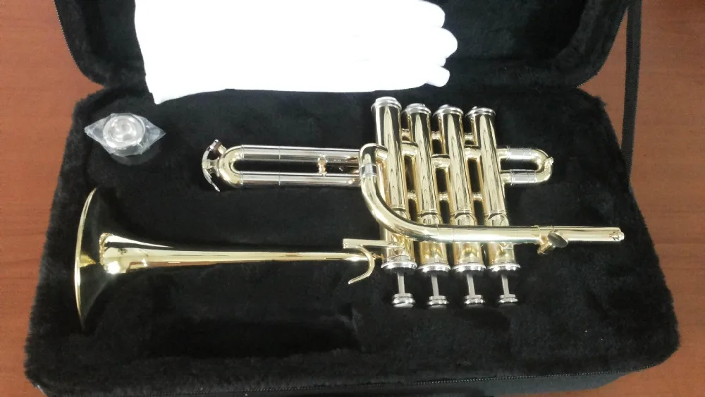 Gold Lacquer Piccolo Trumpet Four Key Bb Flat To A Tone Trumpet Monel