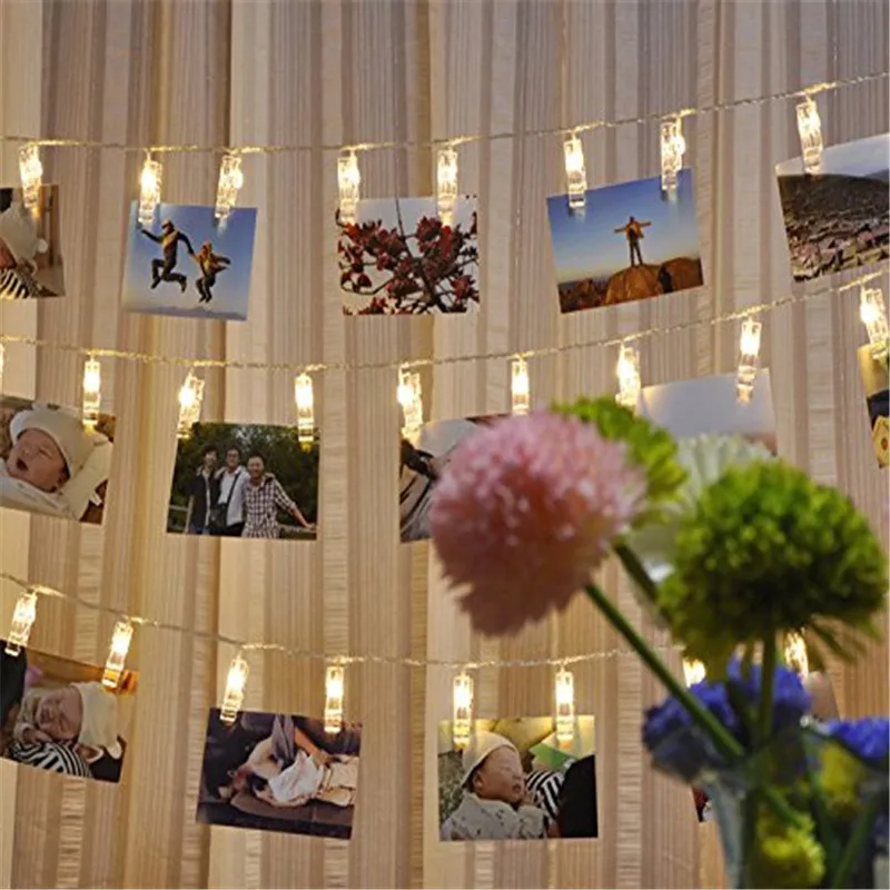 

CLAITE 5M 40LED Card Pictures Photos Clips Pegs Bright LED String Light with Remote Control Battery Power Indoor Home Party Deco