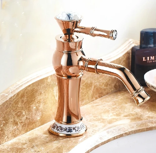 Crystal European Gold Crystal Double Hole Kitchen Faucet Copper Antique Table Basin Tap Crystal European Gold Crystal Double Hole Kitchen Faucet Copper Antique Table Basin Tap