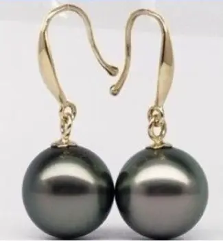 

BEAUTIFUL 10-11 MM AAA+ TAHITIAN BLACK NATURAL PEARL EARRING 14 HOOK v