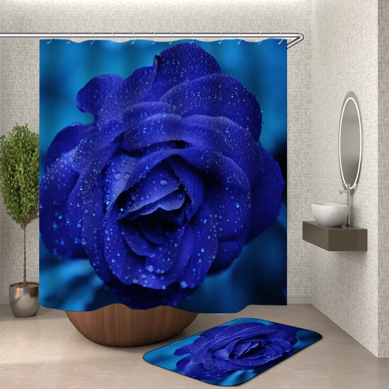 Floral shower curtain fabric 3d bathroom shower curtains bathroom curtain hooks waterproof water repellent bathroom or mat - Цвет: HY37