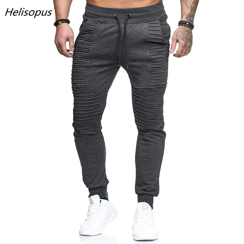 Helisopus для мужчин модные брендовые джоггеры брюки для девочек мужской повседневное плиссированные мотобрюки хип хоп