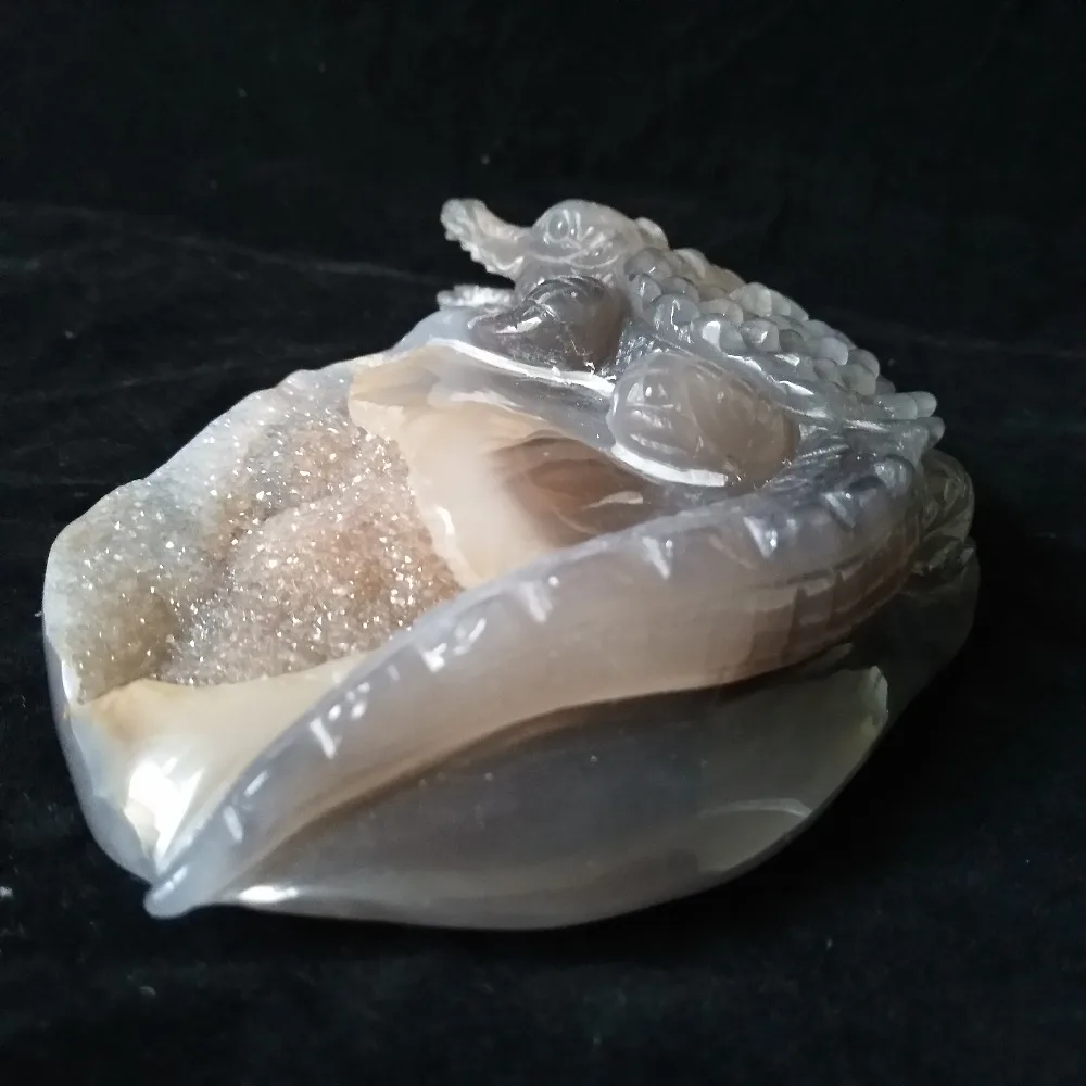 crocodile Sobek sculpture Natural Stone agate  geode Crystal clust hand engraving home decoration accessories Stone work Statue
