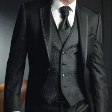 Классический черный свадебный смокинг мужской свадебный Выпускной костюм на заказ(пиджак+ брюки+ жилет+ галстук) H: 038