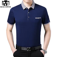 MIACAWOR, новинка, летние рубашки поло с коротким рукавом, мужские однотонные футболки, повседневные рубашки поло T714