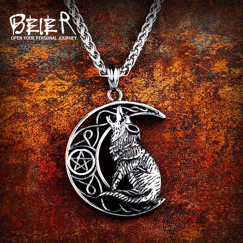 

Beier 316L stainless steel Norse Vikings high quality Pendant Necklace Norse Wolf Head Original Animal Jewelry LP455