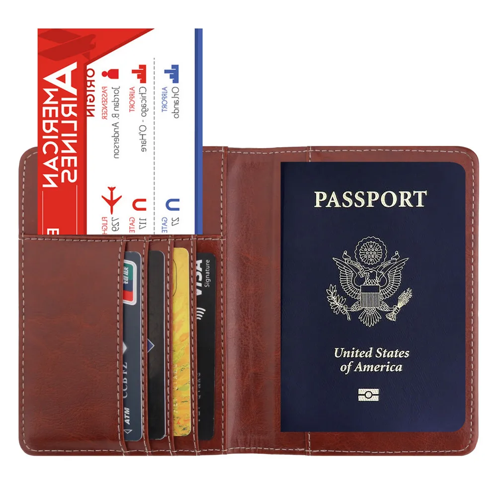 Кожаный чехол-бумажник с держателем для паспорта, RFID блокирующий дорожный кошелек
