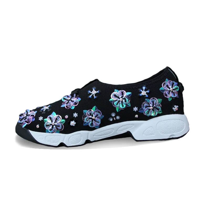 

Beaded sequined water drill flower sports shoes women casual flat sole garden running shoes tide