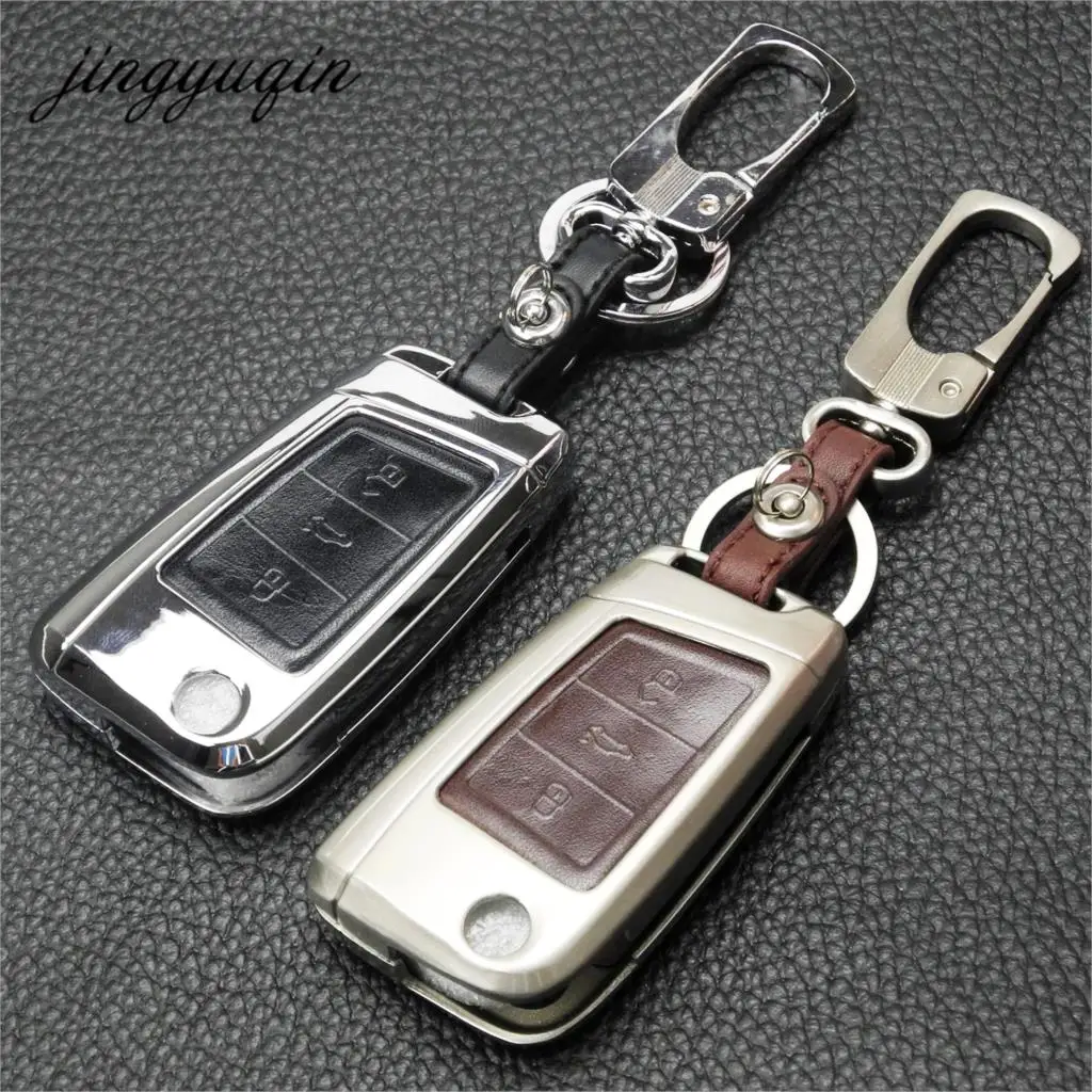 

jingyuqin Zinc Alloy Key Fob Protect Cover Leather Case for VW Polo Golf 7 MK7 Skoda Octavia combi A7 SEAT Leon Ibiza CUPTRA