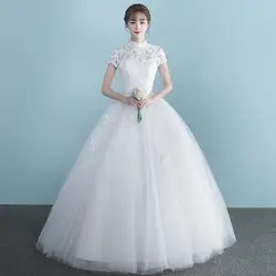 Кружевные свадебные платья с аппликацией белое винтажное свадебное платье с коротким рукавом Vestidos De Noiva стиль принцессы бальное платье для