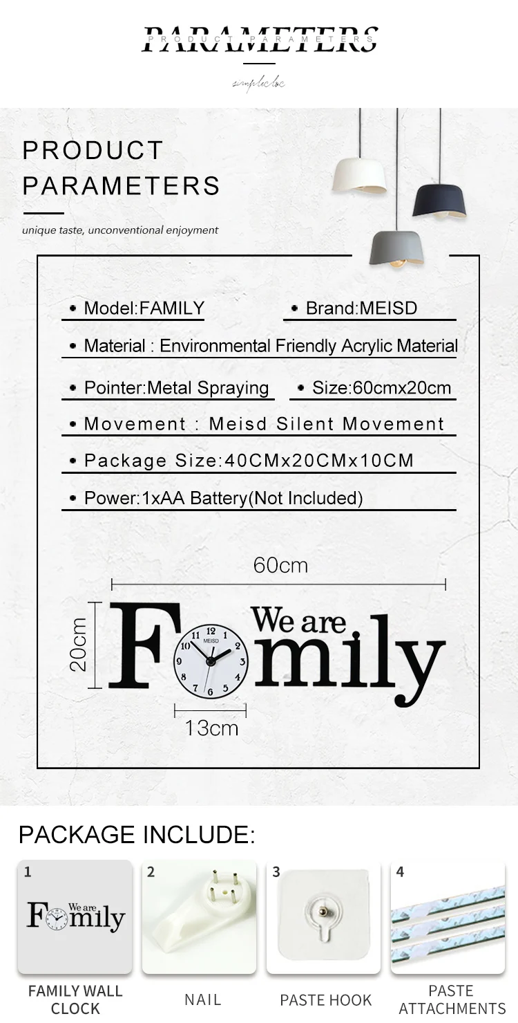 'Family' большие часы настенные современный дизайн немой стикер стены diy часы 3D гостиная кварцевый декор дома висит настенные часы