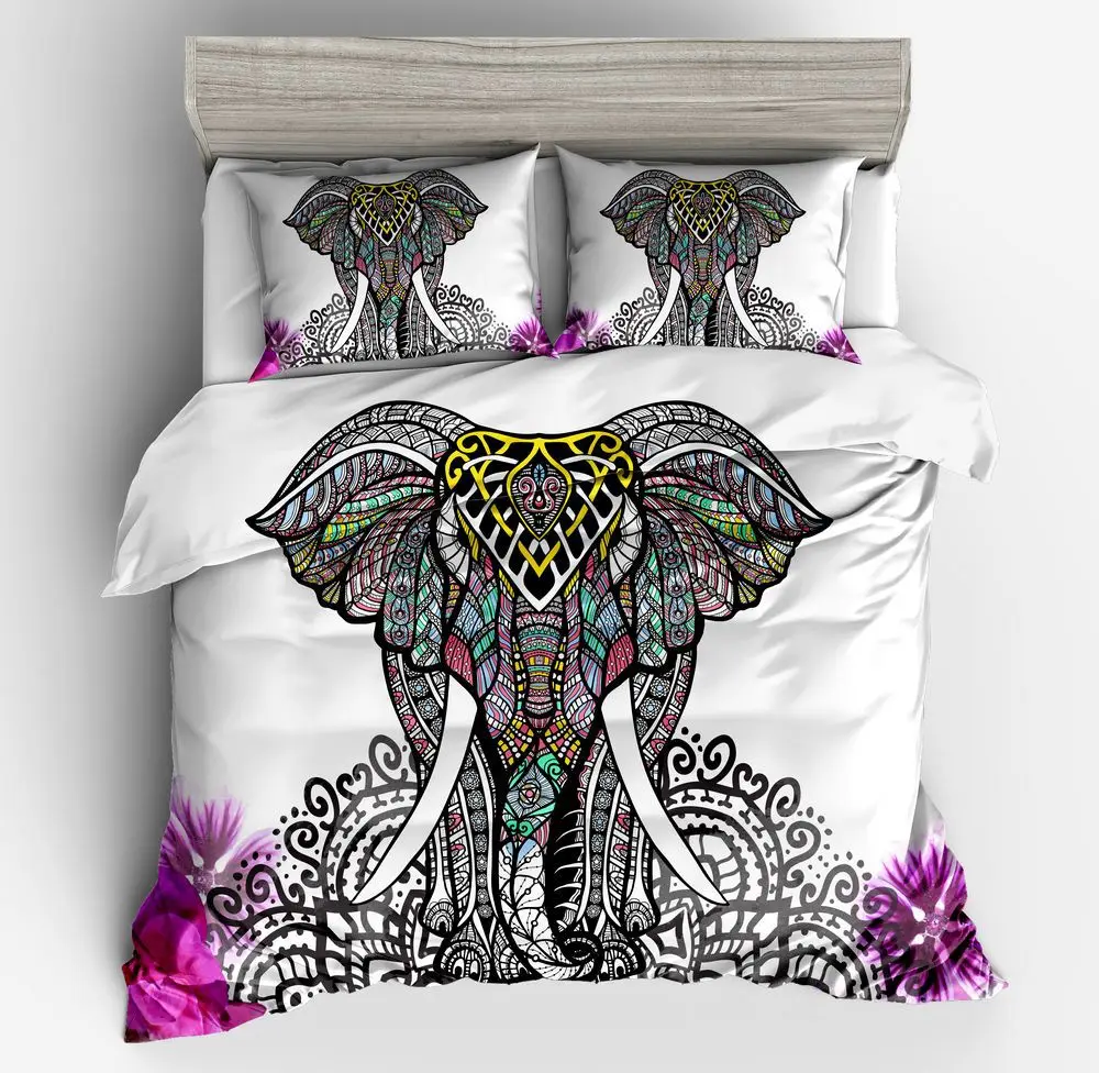 3D Bedding Sets Elephant Printed Queen Size 3Pcs Bedclothes Pillowcases