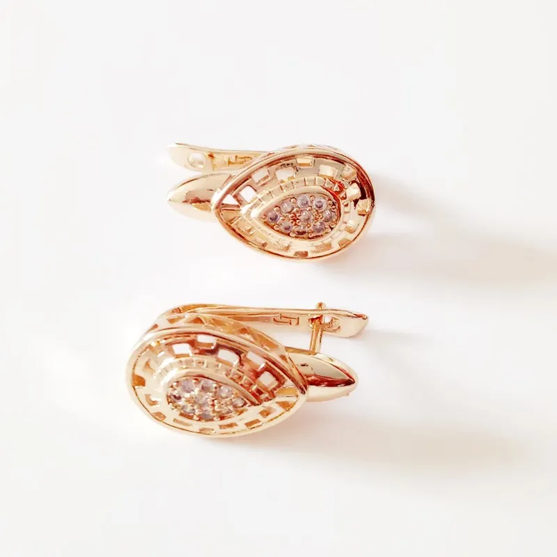 

New Trendy Earring Rose Gold Color Femme Jewelry Factory Direct Wholesale Women Austria Rhinestone Clip-on Earrings