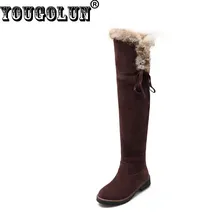 YOUGOLUN Winter Women Over The Knee Snow Boots Ladies Thigh High Boot Elegant Knot Woman Black