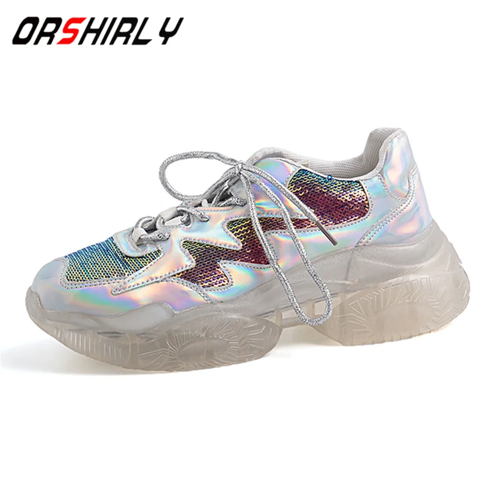 

Spring New Round Toe Lace Up Women Comfortable Casual Shoes Woman Genuine Leather Blingbling Women Sneakers
