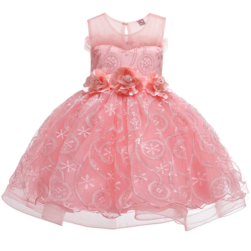 

New Style Flower Girls Wedding Party Dresses Girls Attend Eucharist Party First Exchange Ball Sequins Embroidered Dresses