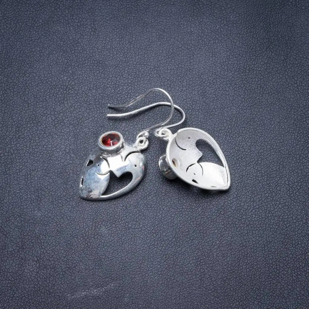 

Natural Garnet Handmade Unique 925 Sterling Silver Earrings 1.5" Y3230