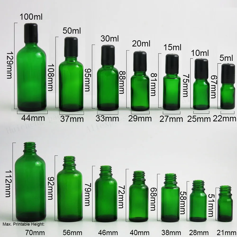 12 x многоразового использования 100 мл 50 мл 30 мл 20 мл 15 мл 10 мл 5 мл зеленого стекла рулонные бутылки со стеклянными шарики ролики