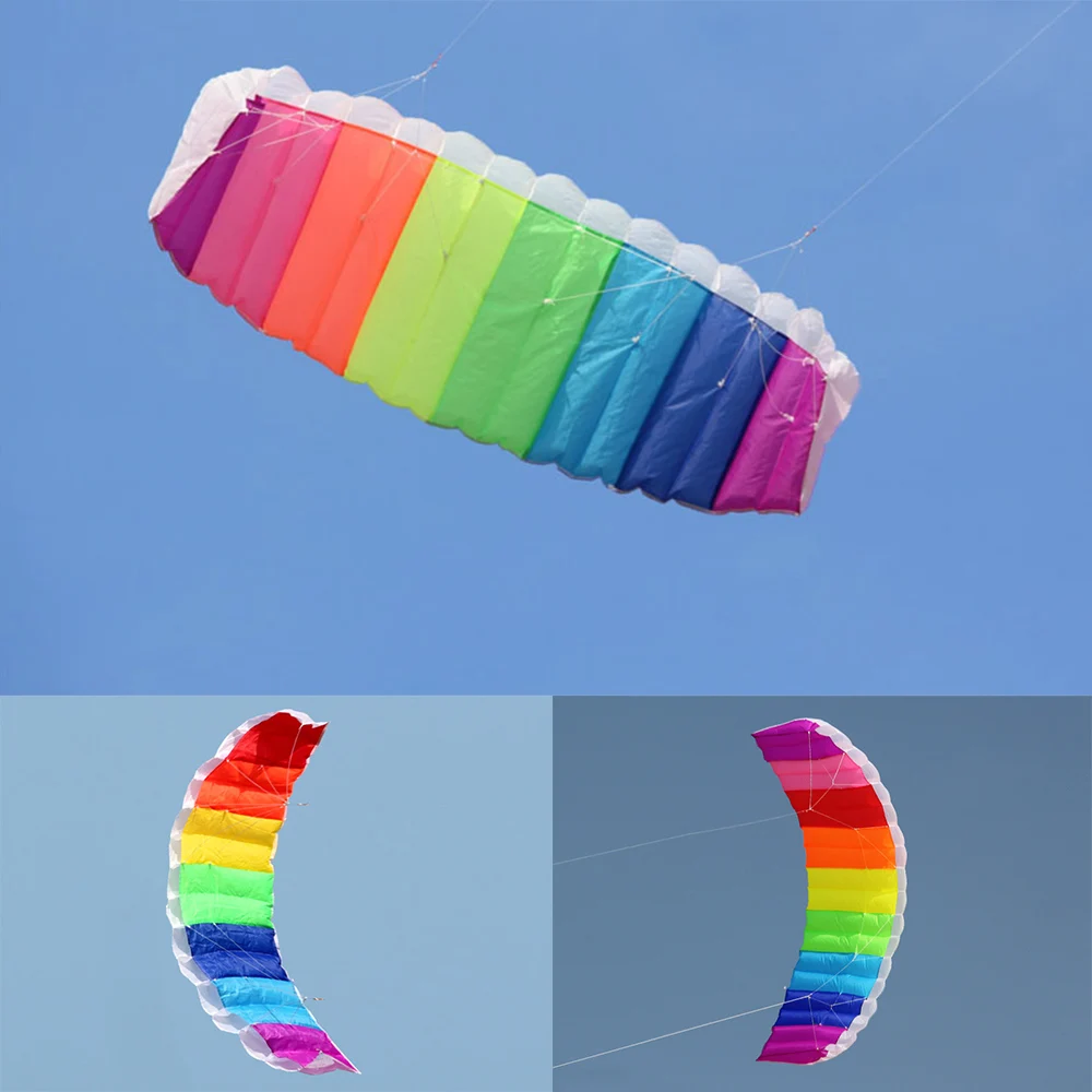 

190T Polyester Double Line Kite Rainbow Stunt Kite Frameless Inflatable Parafoil Kite with Handle Line Easy to Fly for Beginner