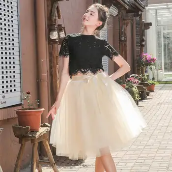 

JLI MAY 7 layers 65cm knee-length tulle skirt sexy elegant party wedding Ball Gown belt midi casaul high waist women tutu skirts