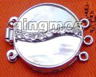 

SALE Big 30mm Round shell and white rhinestone three strands Clasp-gp79