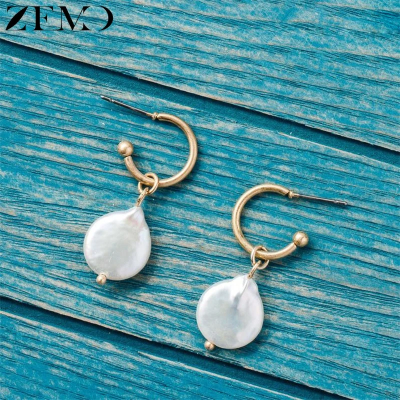 

ZEMO Korean Natural Baroque Stone Pearl Dangling Earrings Women's Rose Gold Alien Shape Drop Earrings Unique Design Ear Jewelry