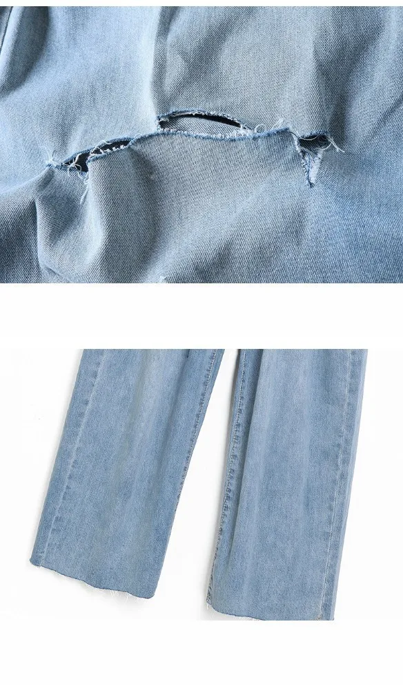 High Waist Jeans Wide Leg Pants Women Hole Ripped Casual Loose Denim Pants Femme Fashion Cool Blue Trousers Summer New