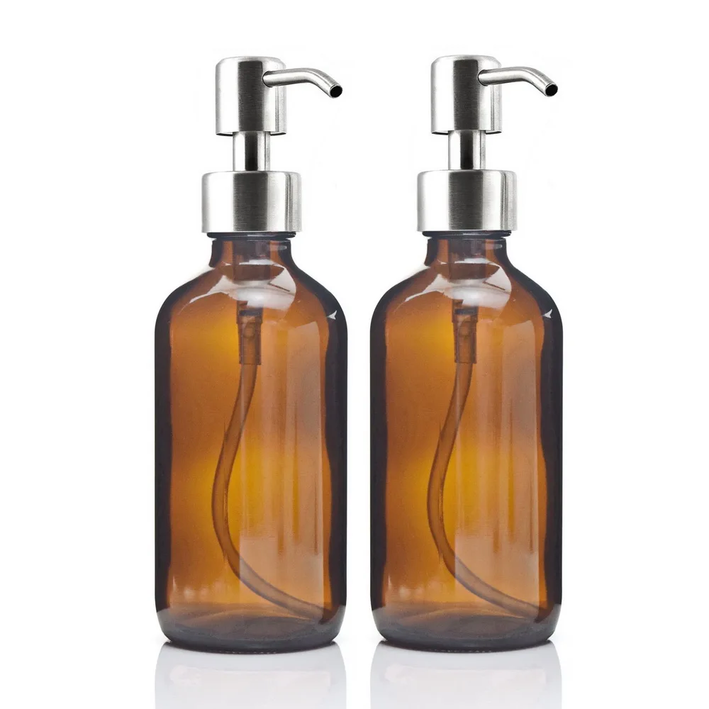 8 Oz Large 250ml Liquid Soap Dispensers with Stainless Steel Pump for Essential Oils Homemade Lotions Shampoo Amber Glass Bottle scalp massager shampoo brush with soft